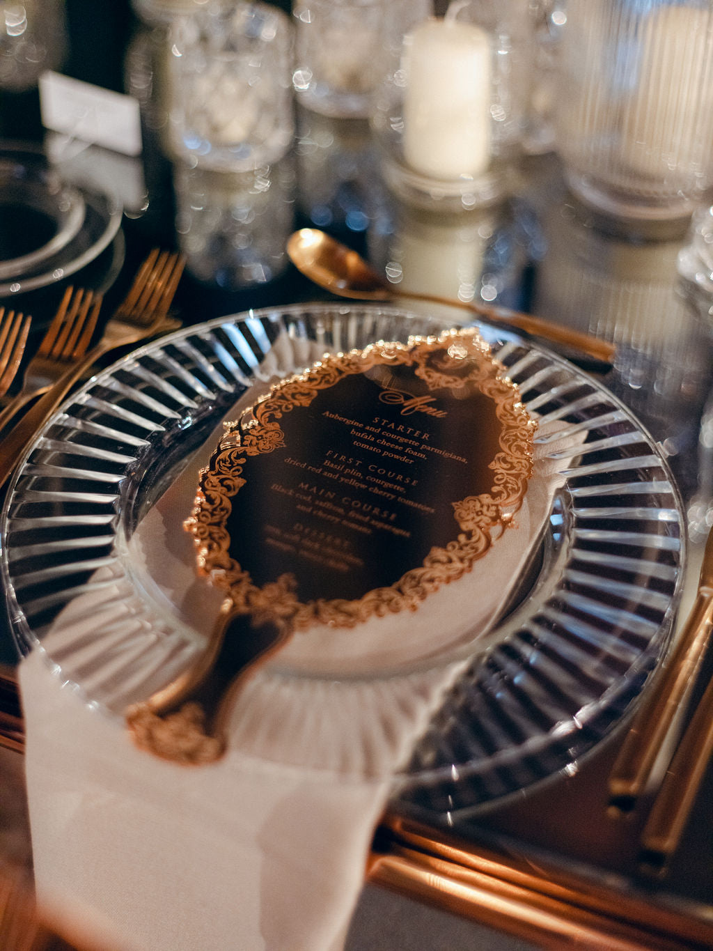 Menú Plexi de espejo de mano cortado con láser de lujo