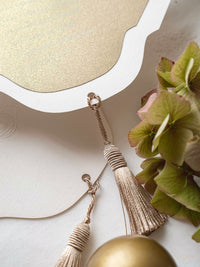 Luxury Wedding Fan with Order of Day Program in Gold with Luxury French Unique Tassel and Embossed Monogram