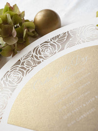 Luxury Wedding Fan with Order of Day Program in Gold with Luxury French Unique Tassel and Embossed Monogram
