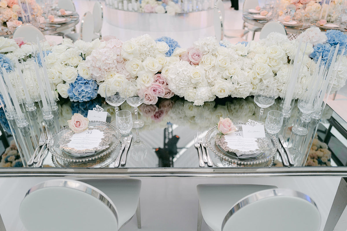 Plate Silver Mirror Menu with Laser-Cut Roses, Florals, and Butterfly | Villa Balbiano, Lake Como Wedding