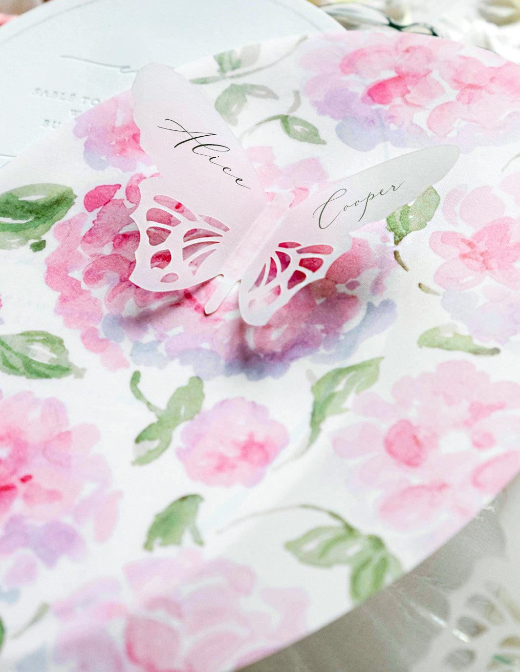 Butterflies & Flowers | an Oval Menu with Letterpress & Tassel