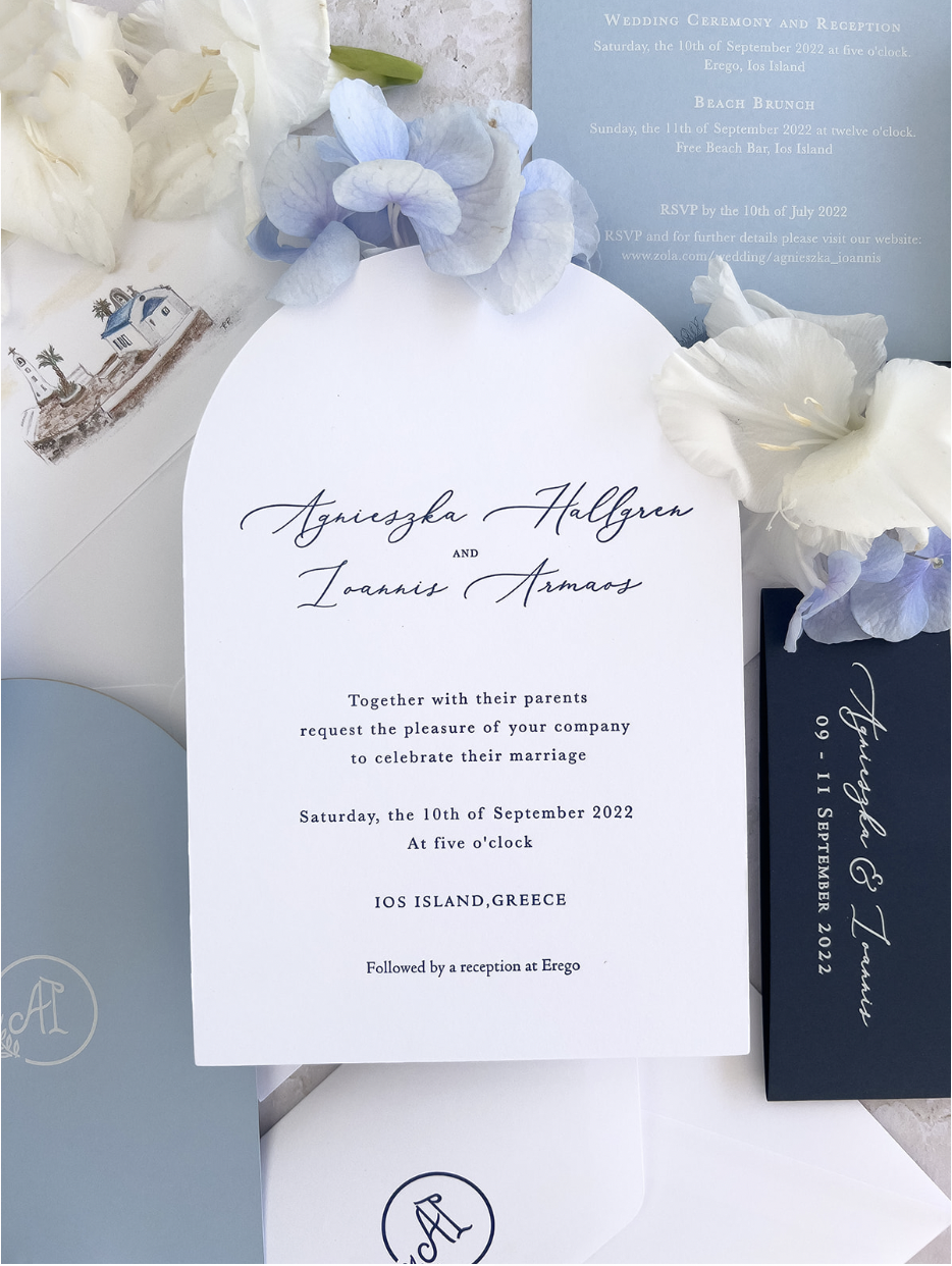 Lieu: Greece Wedding Arch Style Deluxe Stationery | Commission sur mesure A&I