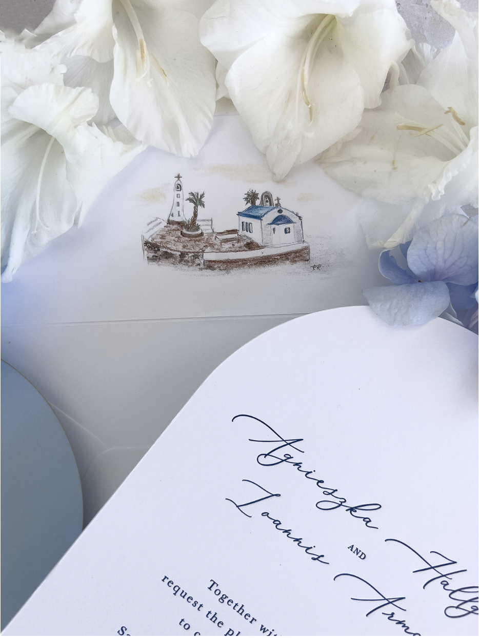 Lieu: Greece Wedding Arch Style Deluxe Stationery | Commission sur mesure A&I