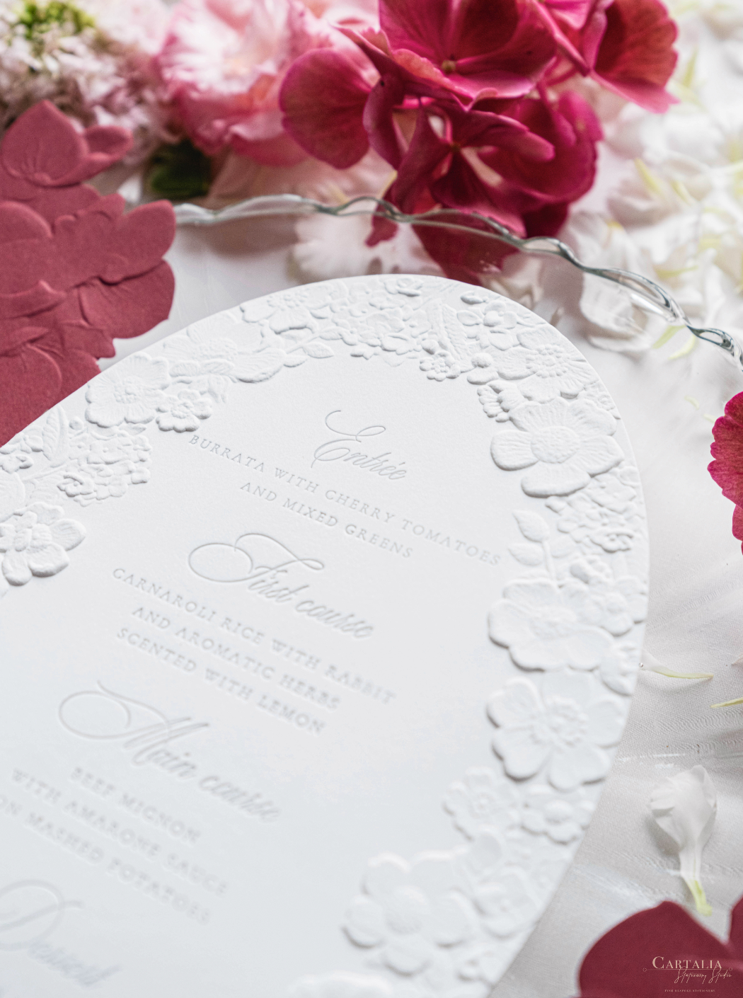 Oval 3D Sculpted Menu in Bordoux | Letterpress on 330gsm Premium Ivory Matt Cardstock (Copy)
