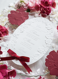 Oval 3D Sculpted Menu in Bordoux | Letterpress on 330gsm Premium Ivory Matt Cardstock (Copy)