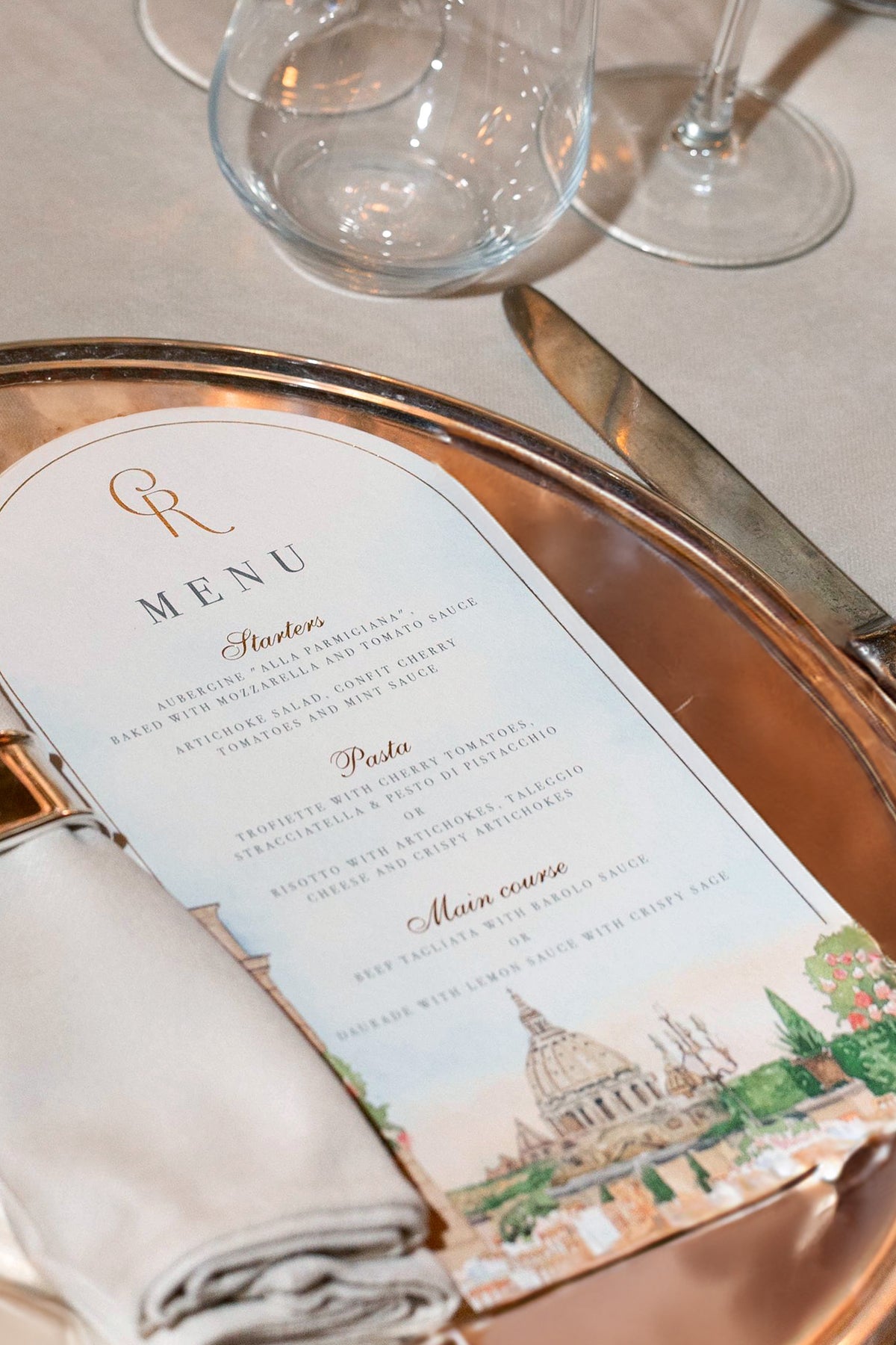 Design del menu con piastra ad arco | Villa del Balbianello
