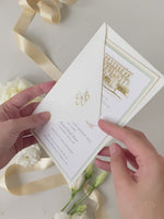 Illustrazione della sede del matrimonio personalizzata | Invito sventato per la sede in lamina d'oro da 800 g/m²