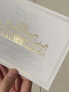 Letterpress Save The Date with Gold Foil Venue Sketch | Bespoke Commission J&A