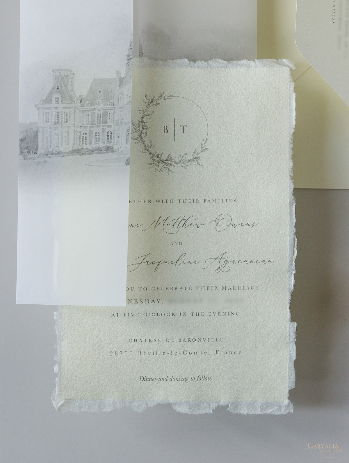Château de Baronville Invitations de mariage | Commission sur mesure pour B&T