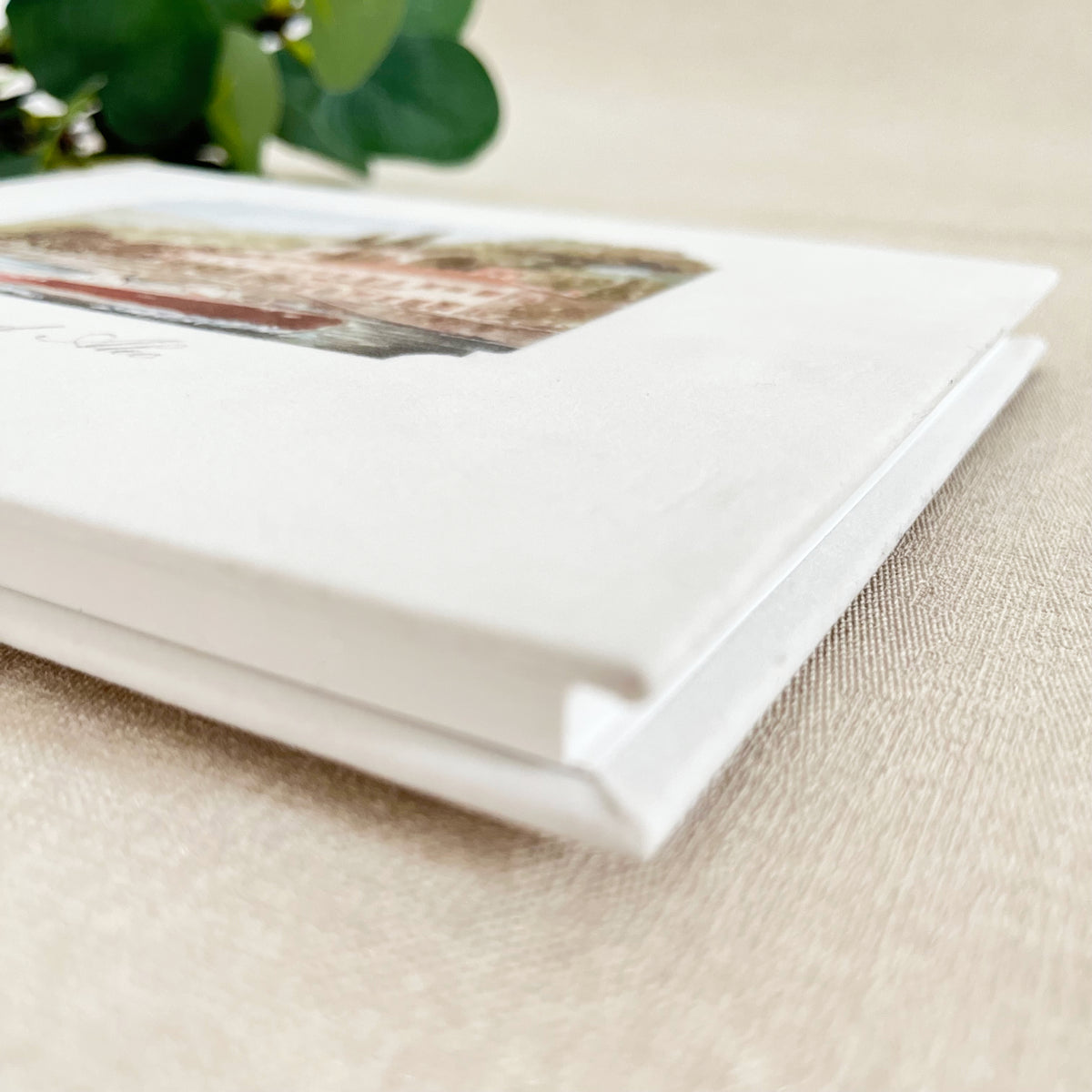 Personalized White Velvet Wedding Guest Book with Your Custom Venue Watercolour | Villa Pizzo, Lake Como