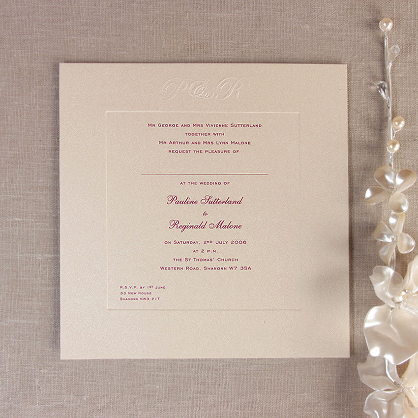 Luxury Embossed Metallic White Evening Invitation