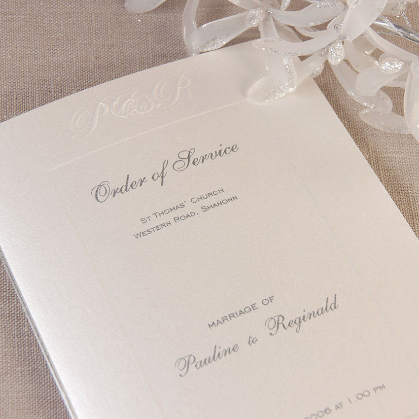 Luxury Embossed Metallic White Order of Service / Menu