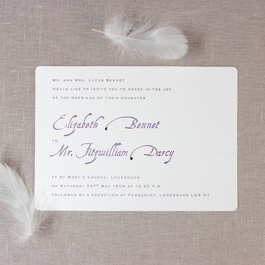 Purple Letterpress Day Wedding Invitation