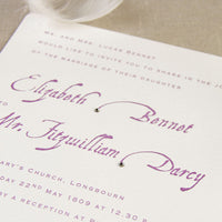 Invitación de boda del día de tipografía púrpura