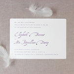 Purple Letterpress Day Wedding Invitation