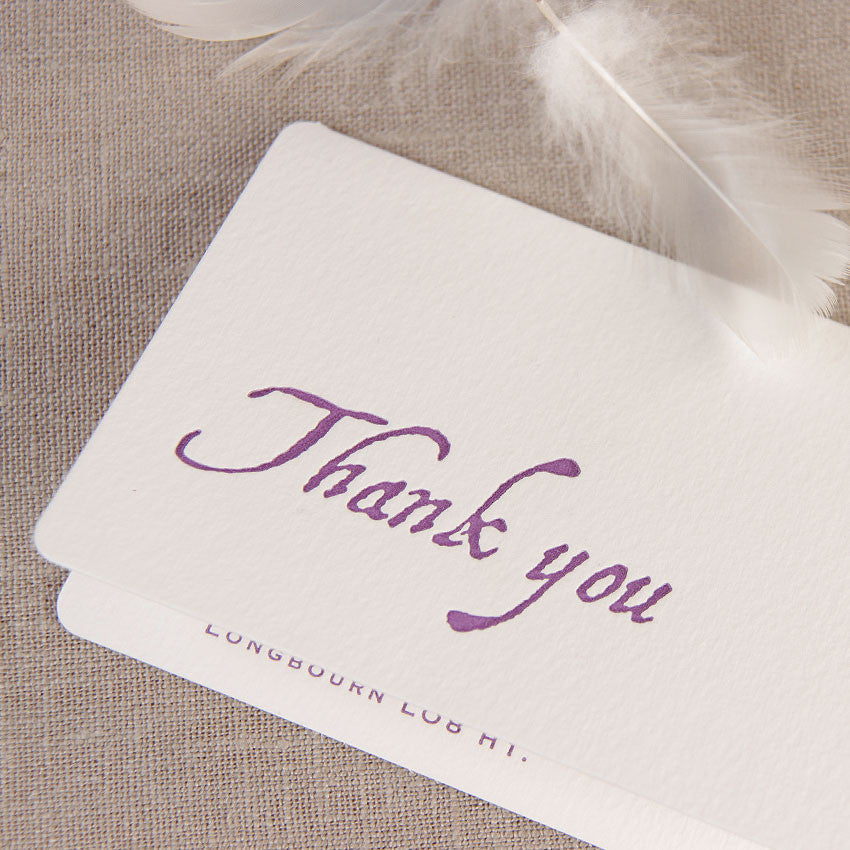 Purple Letterpress Folded Round Edge Thank you Card