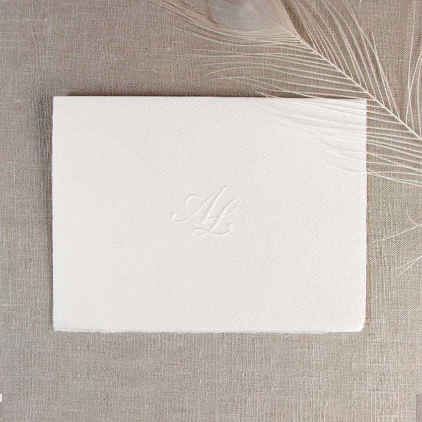 Luxury Hand Made Torn Edge Italian Paper with Embossed Monogram Traditional Wedding Invitation