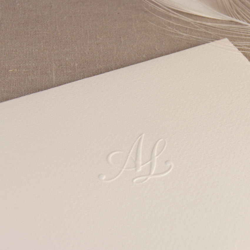 Luxury Hand Made Torn Edge Italian Paper with Embossed Monogram Traditional Wedding Invitation