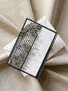 Elegant Black Ornamental Gate Laser Cut Wedding Day Invitation with Real Gold Foil