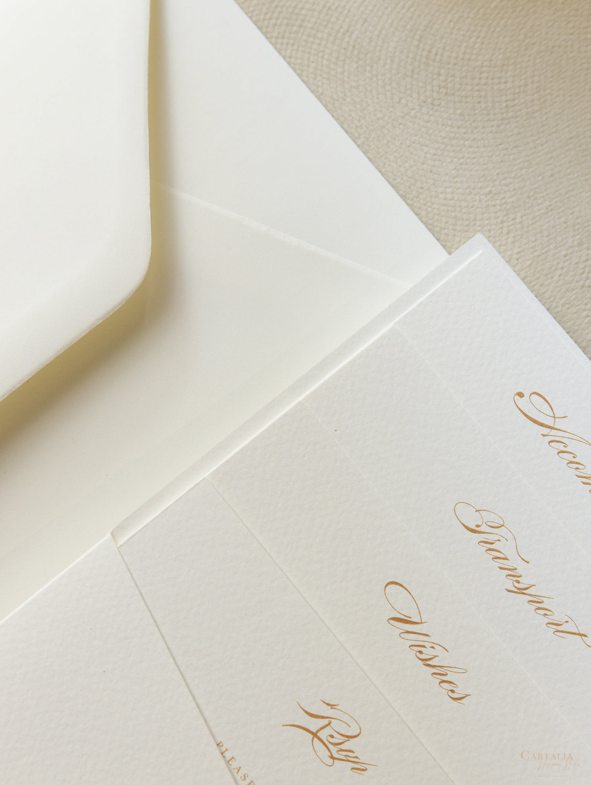 Luxury Classic Pocket fold with 4 inserts Wedding Invitation Suite with Gold Foil