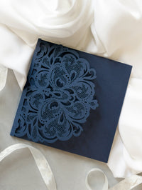 Luxury Blush Opulence Laser Cut Lace Pocketfold Wedding Invitation Suite avec 3 niveaux: Informations invitées et voyages et carte RSVP