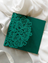 Luxury Blush Opulence Laser Cut Lace Pocketfold Wedding Invitation Suite with 3 Tier :  Guest Info & Travel & Rsvp Card