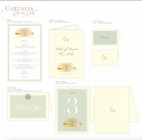 Custom Wedding Venue Illustration |  Foiled Venue Invitation Pocket Suite in Classic Envelope Fold in Gold Foil | SAMPLE