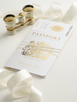 Luxury Passport Wedding Invitation in Champagne with Real Gold Foil Boarding Pass Invite suite