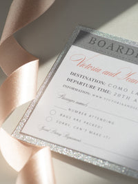 Luxury Glitter & Bow Passport Wedding Invitation in SilverGlitter Real Silver Foil