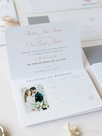 Luxury Glitter & Bow Passport Wedding Invitation in SilverGlitter Real Silver Foil