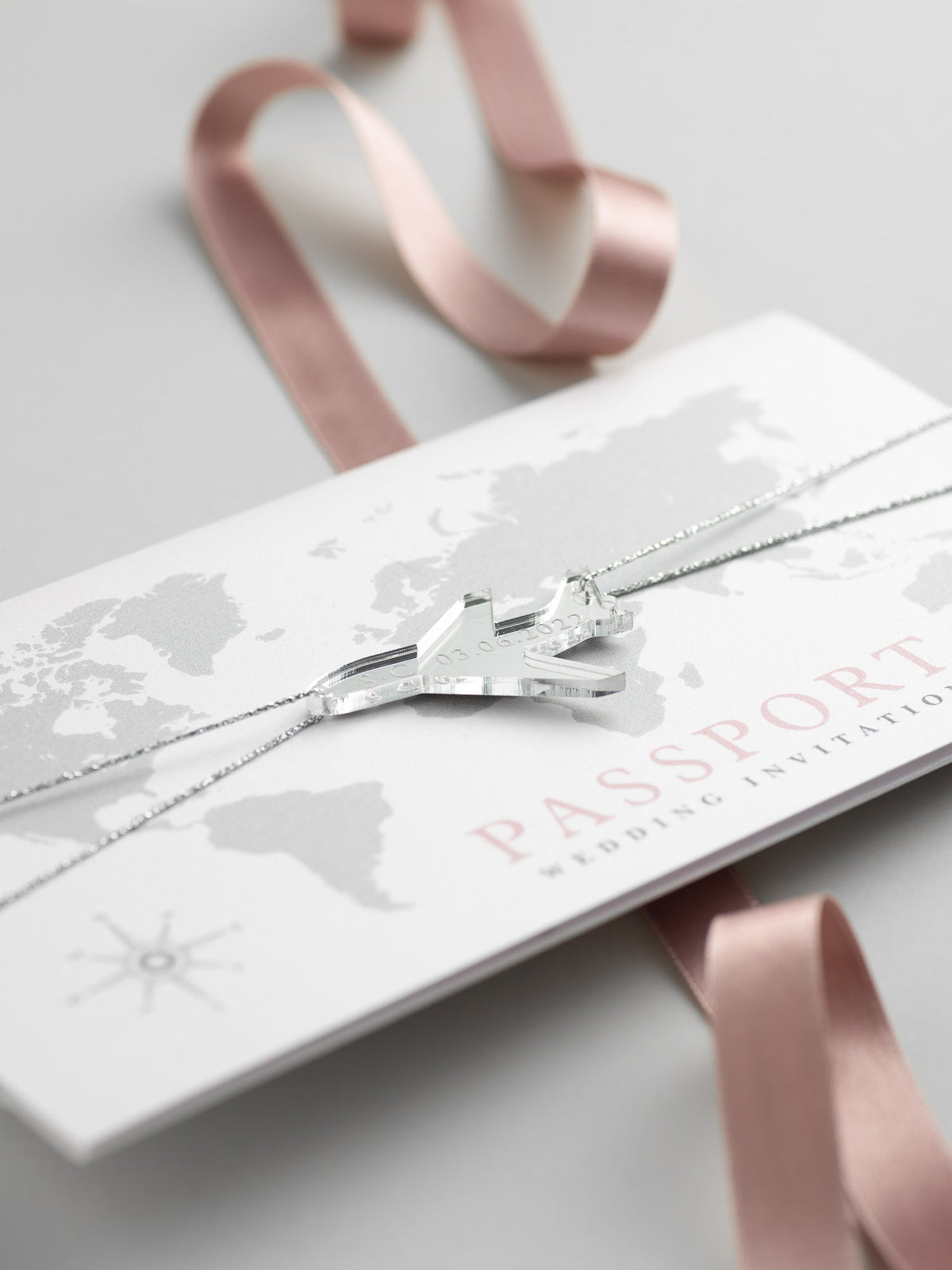 FOLDER Wallet : Luxury Silver Wedding Passport Invite in Pocket & Mirror Plane Tag Passport Invitation Suite