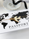 Portafoglio da viaggio FOLDER bianco e nero: suite di inviti per passaporto di nozze di lusso in tasca e etichetta a specchio dorata