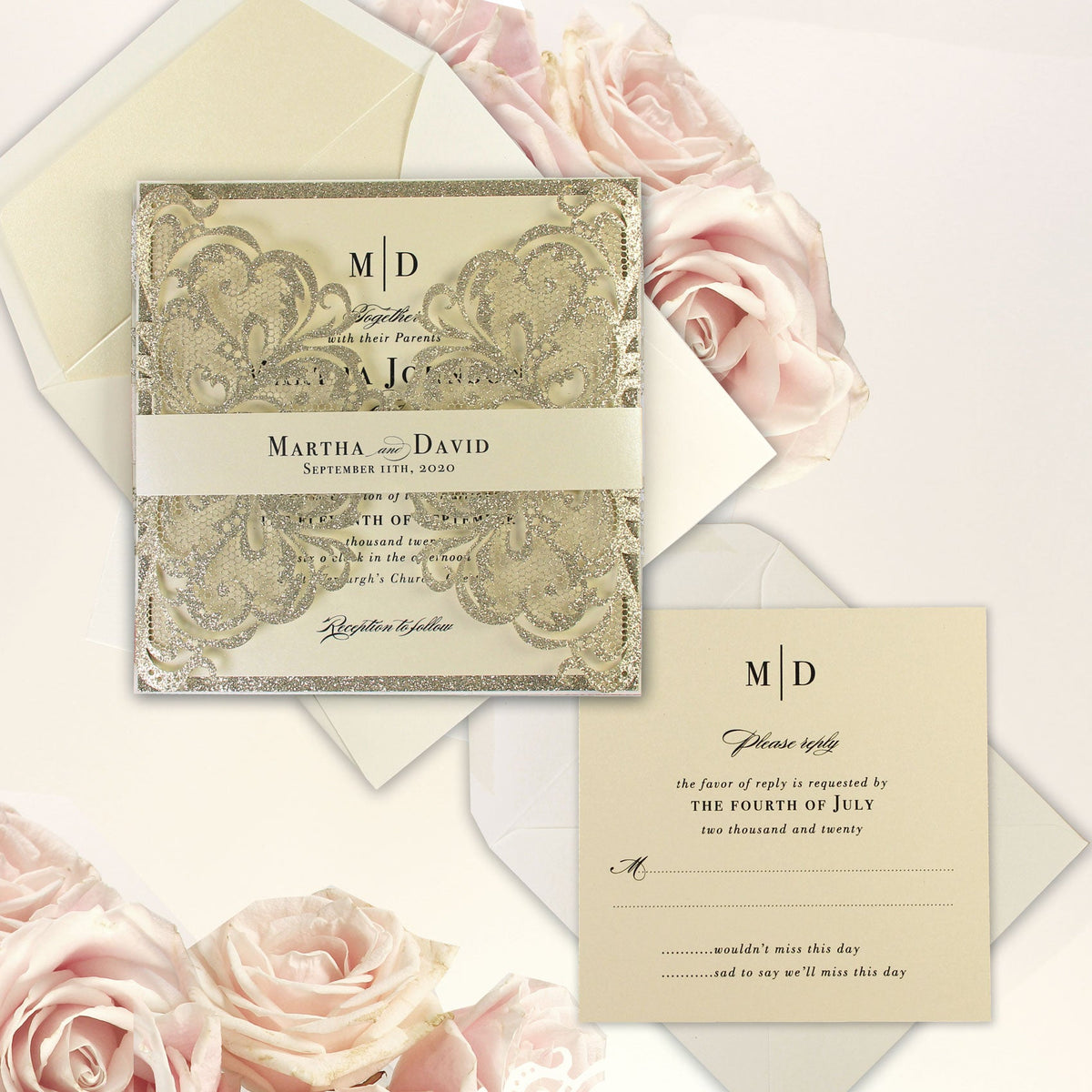 Cream Champagne Luxury Metallic RSVP / Informations supplémentaires / carte d'hébergement