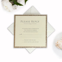 Bellissimo RSVP con piega quadrata quadrupla blu scuro e glitter oro