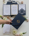 Luxury Navy & Gold Classic Pocket Suite with Gold Foil and Wedding with 3 inserts Tri Fold