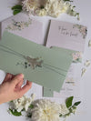 Wedding Hydrangea Folder Wallet in Sage Green, Passport Invitation & Mirror Plane Tag