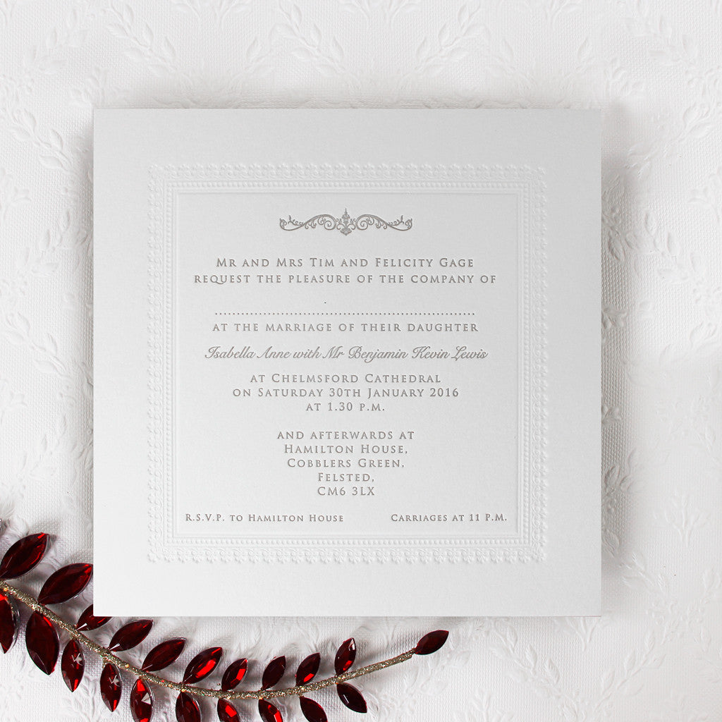 Debossed 710gsm Luxury Letterpress Elegant Day Invitation