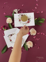 Cerchio rotondo rosso Boho Save the Date con magnete acrilico a specchio in plexi vera lamina