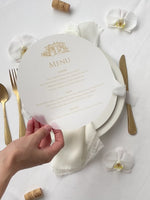 Menu circolare in pergamena per piatti | Schizzo della sede opzionale