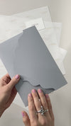 Luxury 710gsm Letterpress Folder Pocket Invitation Suite with Mirror Tag and Bow Tied Ribbon