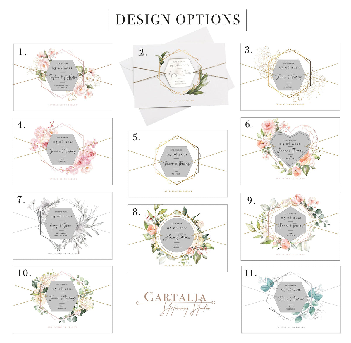 Imán de espejo hexagonal, grabado personalizado, tarjeta para guardar la fecha con lámina auténtica