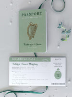 Invito a nozze con passaporto IRLANDESE con trifoglio fortunato + Rsvp/carta d'imbarco