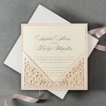 Invito serale stile morbido pesca con pizzo tagliato al laser estraibile + biglietto RSVP