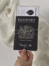 Suite per inviti di nozze con passaporto di lusso nero con glitter argento e vera lamina d'argento
