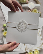 Set da sposa in oro regale, tasca quadrata in avorio, lamina d'oro e crema con lamina d'oro