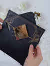 Magnete in plexi geometrico Art Déco Great Gatsby Save the Date con specchio dorato