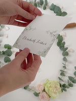 Segnaposto per matrimonio rustico con foglia verde acquerello
