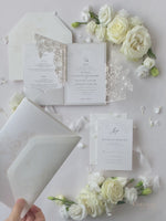 Pearl Foil Intricate Laser Cut Roses Suite with Rsvp Card