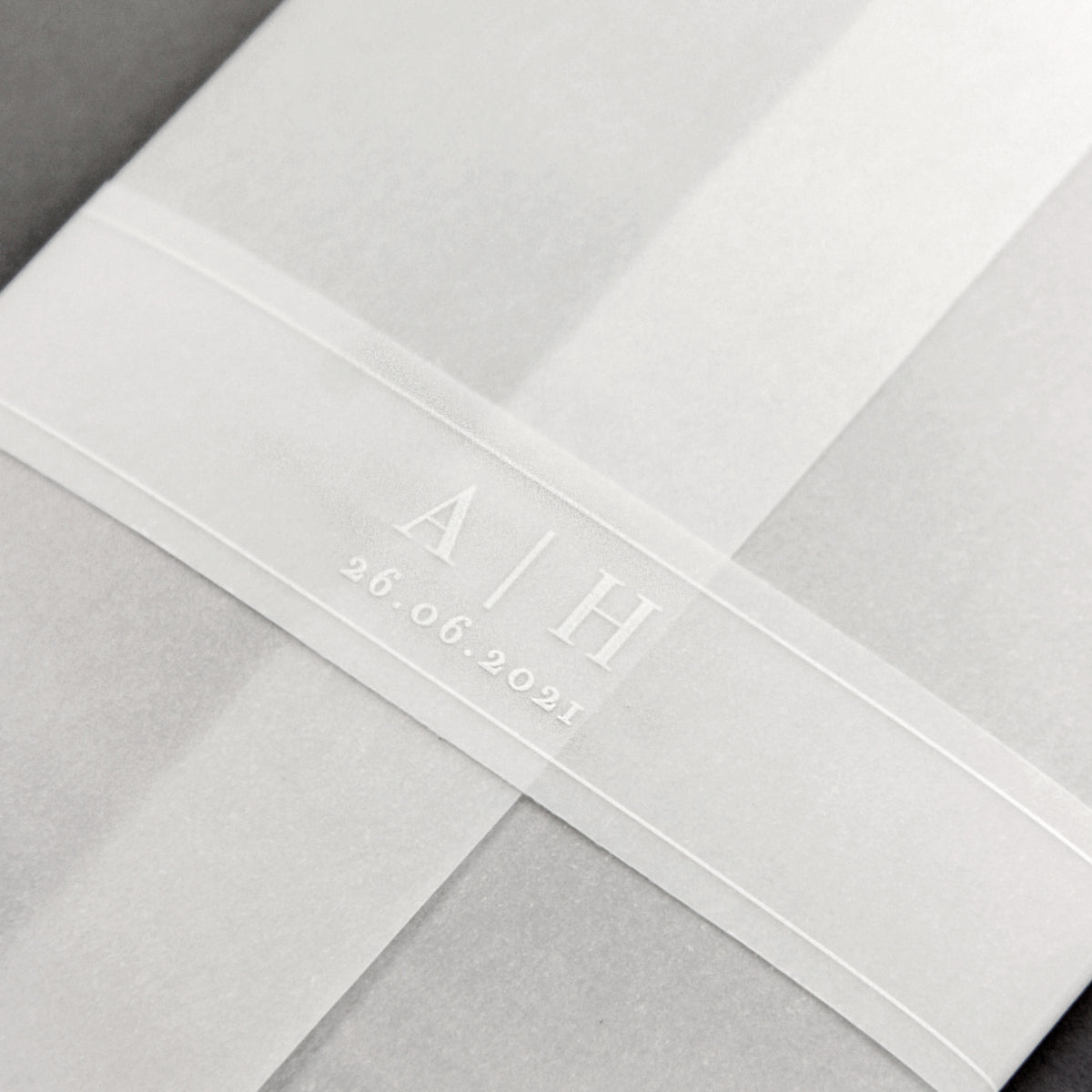 Vellum Wrap with White Ink Design Perspex Acrylic See Through Plexi Invitation - Engraved