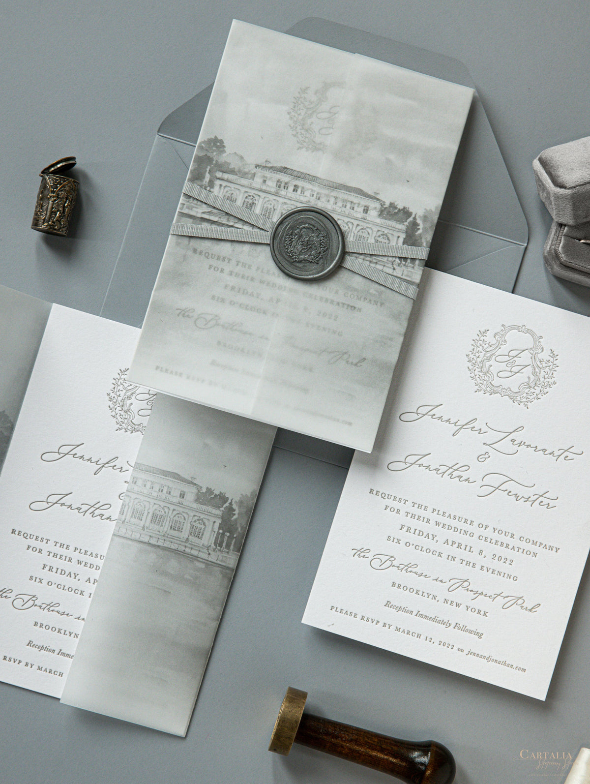 Custom Watercolour Venue Invitation with on Vellum with Wax Seal | SAMPLE